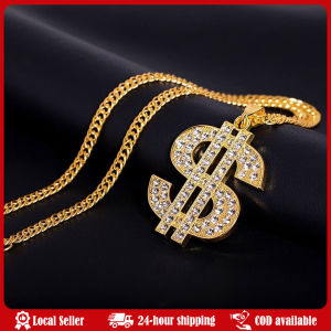 Men Gold Color Dollar Sign NecklacesHip Hop Money Dollar Pendant Collar Dollar Open RingMusic Festival Party Gifts Jewelry Gold Color Hip Hop Iced Out Crystal Dollar Sign Pendant Necklaces for Men Boys 10mm Width Chunky Chain Party Bar Accessory Gifts