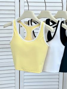 เสื้อกล้ามโยคะฤดูร้อน สีบล็อก ความรู้สึกเปล่า สำหรับผู้หญิง เสื้อชั้นในแบบครึ่งถ้วย ชุดฝึกกอล์ฟ วัสดุ Nylon Spandex