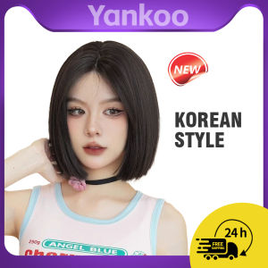 Black Tea-Colored Wig With Medium-Length Long Hair 35 Centimeters Long Featuring A Popular Hairstyle With Braided Short Hair At The Neck