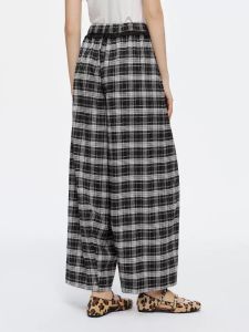 Japanese Style Lazy Lace Trim Patchwork Plaid Versatile High Waist Casual Long Pants Womens New Spring Summer Loose Fit Straight Leg Pants