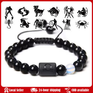 12 Constellation Zodiac Signs Bracelet Black Onyx Beads Cancer Leo Onyx Braided Bracelet for Women Men Couples Jewelry Gift Couple Bracelet Black Stone Bracelets For Women Men Braided Bracelet Natural Stone Reiki Beads Charm Jewelry
