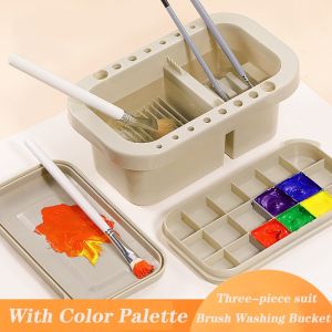 3 in 1 Paintbrush Cleaning Bucket with Palette/Brush Cleaner Paint Box Cleaning Set Pen Holder Cleaning Container Art Supplies