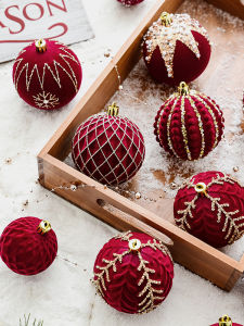 Christmas Colored Drawing Ball Flocking Dark Red Christmas Ball DIY Christmas Tree Ornament Ball Hanging Ornaments Christmas Decorations