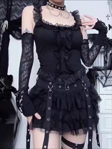 Váy Ngắn Ren Gothic Dark Style Low Waist Váy Ngắn Xếp Ly Gợi Cảm Cho Ban Nhạc Nữ Váy Ngắn Xếp Ly Ren Váy Ngắn Mùa Hè