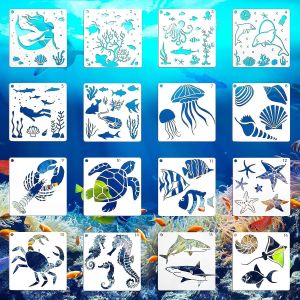 Bview Art Reusable Ocean Theme Stencil Templates for Childrens Art Supplies - Ideal for School Art Training & Painting Practice