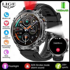 LIGE | LIGE New Military 1400mAh Large Battery Smart Watch Men Outdoor SOS light & Flashlight Heart Rate Monitor 100+Sports Smartwatch