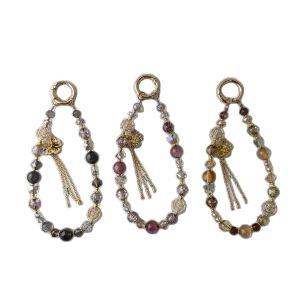 Original bead candy heart bead crystal bead mobile phone chain alloy butterfly high-end feeling keychain chain bag hanging