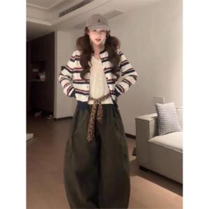 College Style Striped Open Cardigan Knitted Sweater Womens Spring Autumn Versatile Casual Top High Quality Commute Fashion