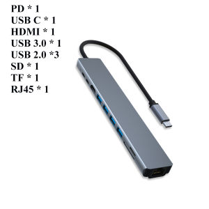 Kebidumei | KEBIDUMEI 10 Port USB 3.0 HUB USB C To HDMI-Compatible Adapter RJ45 100Mbps 100W Reader Card Multi-Port USB Splitter For Laptop