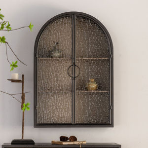 American-Style Iron Arch Closet Wall Locker Industrial Style Wall Cupboard Wall Cabinet Water Pattern Glass Door Display Cabinet