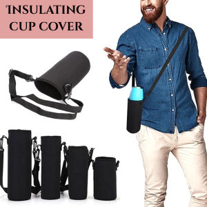 420-1500 ML Water Bottle Cover Bag Pouch Strap Neoprene Water Pouch Holder Shoulder Strap Black Bottle Carrier Insulated Bag