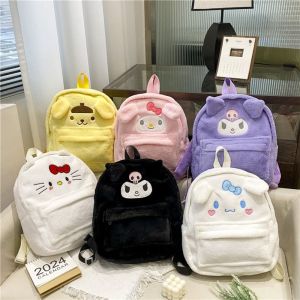 CHENJIE Kuromi Sanrio Plush Backpack Hello Kitty Cartoon School Backpack Cute My Melody Schoolbag
