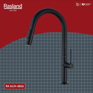 [ก๊อกสำหรับอ่างซิ้งค์ RASLAND สแตนเลส 304  สีดำด้าน / สีโครเมียมเงา งวงสามารถดึงได้ยาว 50 ซม.  ติดตั้งอ่างซิ้งค์ทั่วไป | RA A124-A816]