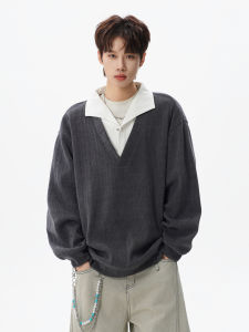 WUKONGYOUHUO | American Style Retro Loose Fit Couples Faux Layered Textured Hoodie