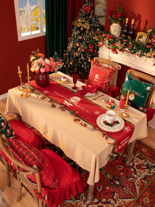Christmas Cotton Linen Rectangular Tablecloth Red Waterproof Shoe Cabinet Cover Nordic Style Tea Table Cloth Festive Pattern
