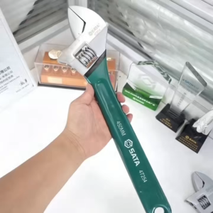 SATA Plastic Dipped Handle Adjustable Wrench Metric Scale European Style Rubber Grip Flexible Open End Shifting Spanner