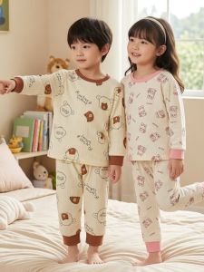 Cotton Children Sleepwear Set for Spring and Autumn Long Sleeves