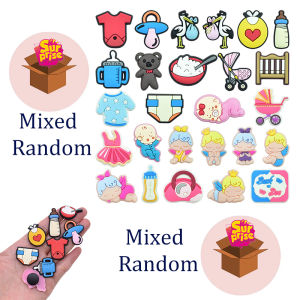 Potdemiel | 12/14/26pcs Baby Shower Croc Charms PVC Cute Newborn Angel Shoe Decorations for Clogs Stroller Bottle Shoe Pins for Kids Girls