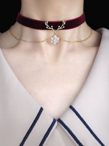 Discover the Magic of the Original Secret Beauty Museum: Snowflake Deer Choker & Wine Red Velvet Necklace