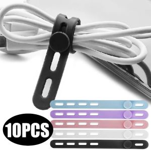 10Pcs Silicone Cable Ties Adjustable Cable Straps Elastic Cord Organizer Desk Management for Earphone USB Wire Charging Cables