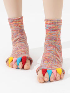 Womens Yoga Toe Separating Socks Thumb Correction Five-Finger Open-Toe Fitness Sports Socks Breathable Non-Slip Gym Socks