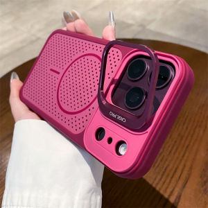 Luxury Heat Dissipation Magnetic For Magsafe Matte Case For iPhone 17 12 13 14 15 16 Plus 18 Pro Max Lens Stand Shockproof Cover