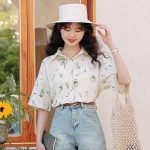 Áo sơ mi MUTU voan tay ngắn họa tiết hoa nhẹ nhàng thanh lịch