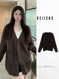 เสื้อคาร์ดิแกนถักคอวีหลวมๆ สไตล์เกาหลีสำหรับผู้หญิง เสื้อคลุมกันหนาวแบบสวมหัว ทรงหลวม สไตล์เรียบง่าย เสื้อคลุมคาร์ดิแกนถักแบบเปิด