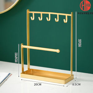 Iron Art Jewelry Display Stand Necklace Watch Earring Holder Desktop Hook Entryway Key Rack Home Organization Storage Shelf