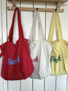 Korean Style Large Capacity Lightweight Nylon Shoulder Bag Womens Casual Tote Bag with Drawstring Fashionable Canvas Handbag