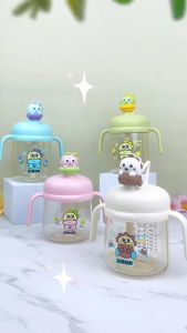 Bình nước JUBON PPSU HÌNH THÚ có vạch chia ml kèm ống hút silicon cho bé 280ml/380ml