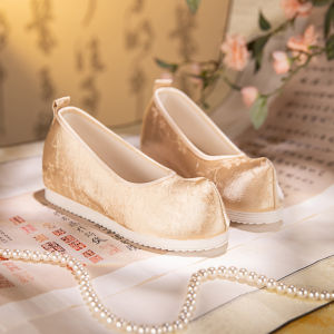 Elevated Heel Traditional Chinese Costume Shoes for Women Ethnic Style High Rise Front Design Comfortable Inner Material