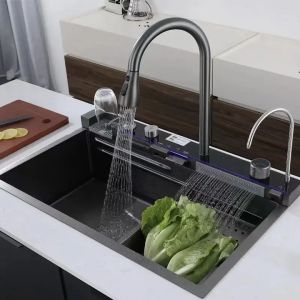 Kitchen Sink 7545 Black Piano Fullset Lengkap/Kitchen Sink LED/Tombol