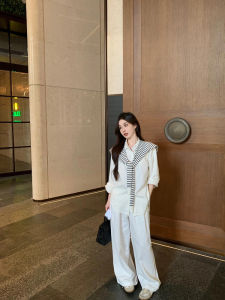 Loose Fit Casual Womens Linen Shirt Short Pants Long Pants Set White Three-Piece Suite Comfortable Breathable Summer Outfit