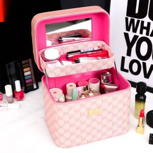 กระเป๋าเครื่องสำอางขนาดใหญ่พกพาสำหรับผู้หญิง 2025 รุ่นใหม่ที่กำลังเป็นที่นิยมในโซเชียลมีเดีย กล่องเก็บของสำหรับเครื่องสำอาง กระเป๋าถือ
