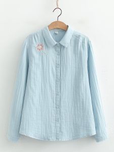 เสื้อเชิ้ตผู้หญิงแขนยาวผ้าฝ้ายลายดอกไม้สไตล์ญี่ปุ่นสุดเก๋ไก๋ เสื้อเชิ้ตผู้หญิงทรงหลวมสบายๆ ผ้าฝ้ายแท้เนื้อนุ่ม สไตล์ลำลอง