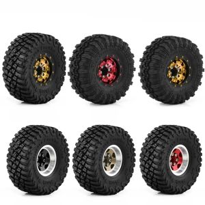 CNC Metal 1.0" Beadlock Wheels Rims with Mud Tires for 1/24 RC Crawler Upgrade Parts for Axial SCX24 FCX24 Enduro24