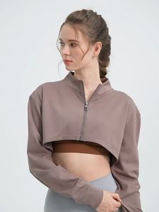 Antibom Naked Yoga Coat Womens Long Sleeve Standing Collar Running Fitness Pilates Training Sports Jacket