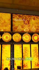 Đèn Hào Quang Hoa Sen In Tranh Trúc Chỉ Vuông Trang Trí Phòng Thờ Bàn Thờ Treo Tường TC-TV-03