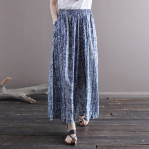 New Arrival Batik Print Cotton and Linen Loose Pants Thin plus Size Womens Clothing High Waist Straight-leg Casual Culotte Linen Ankle Length Pants