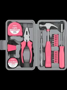 24Pcs/Set Hand Tool Set Palu Besi / Tang Kombinasi Potong / Tang Obeng Multifungsi / Obeng Tespen Listrik / Pita Pengukur Alat Rumah Tangga Tool Kit Box Alat Perbaikan