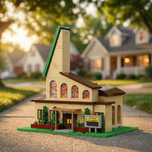 2465PCS Springfield Church Architecture Model Anime Modular City Street View Building Blocks LED Toys Gift for Adults