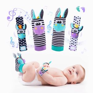 Baby wrist rattle foot detector Toy Set toddler rattle socks arm hand bracelet foot leg ankle socks Newborn baby boy girl gift (monkey and panda)