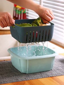 Multifunctional Double Layer Drainer Basket with Lids Wash Drain Basket Fruit Vegetable Storage Containers