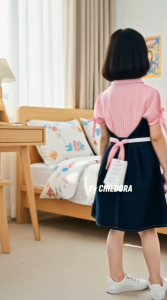 Aurel Dress Jeans Motif Salur Anak Perempuan Usia 3-8 Tahun Free Belt / Dress Jeans Terbaru Anak Kekinian / Midi Dress Lengan Brokat Anak Perempuan Viral - COD Fashion