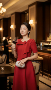 Đầm Nữ GUMAC Form Xòe Cổ Xếp Cánh Nơ Đính Nút Kim Loại Chất Tuyết Mưa Sang Trọng DF12005