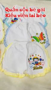 Quần đùi bé gái viền bèo lai vải 100% Cotton Kington  nền trắng cho bé 8-15kg / Quần cộc cho bé gái mặc nhà
