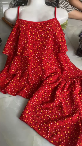 Bộ mặc nhà nữ 2 dây hoa nhí Đồ ngủ 3 tầng Lụa hàn mềm mịn dễ thương mùa hè freesize 58kg