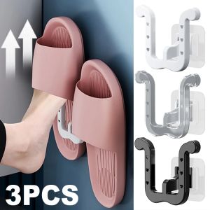 3pcs Self-adhesive Slippers Hooks No-punch Shoes Rack Hook Toilet Wall-mounted Shoe Hanger Drying Racks Bedroom Bathroom Storage