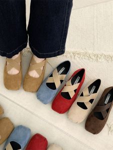 Giày Đế Bằng Mary Jane Phong Cách Ballet Đeo Chéo Cho Nữ Mùa Xuân Thu Thường Ngày Đế PU Đế Cao Su Mũi Vuông